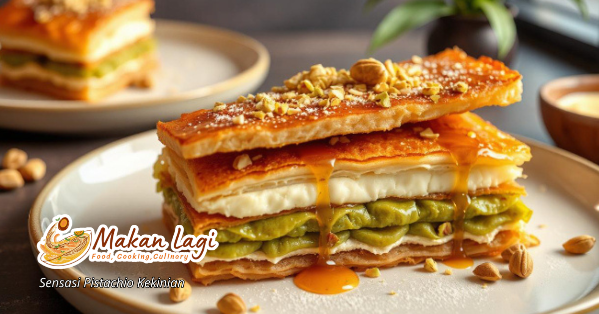 Pistachio Kunafa Adalah Dessert yang Lagi Hits Pistachio kunafa renyah dengan topping pistachio melimpah