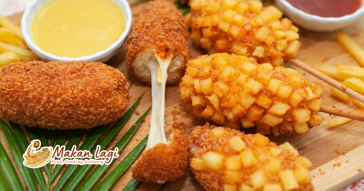 Corn Dog Mozzarella dengan Keju yang Melimpah Corn Dog Mozzarella renyah dengan isian keju
