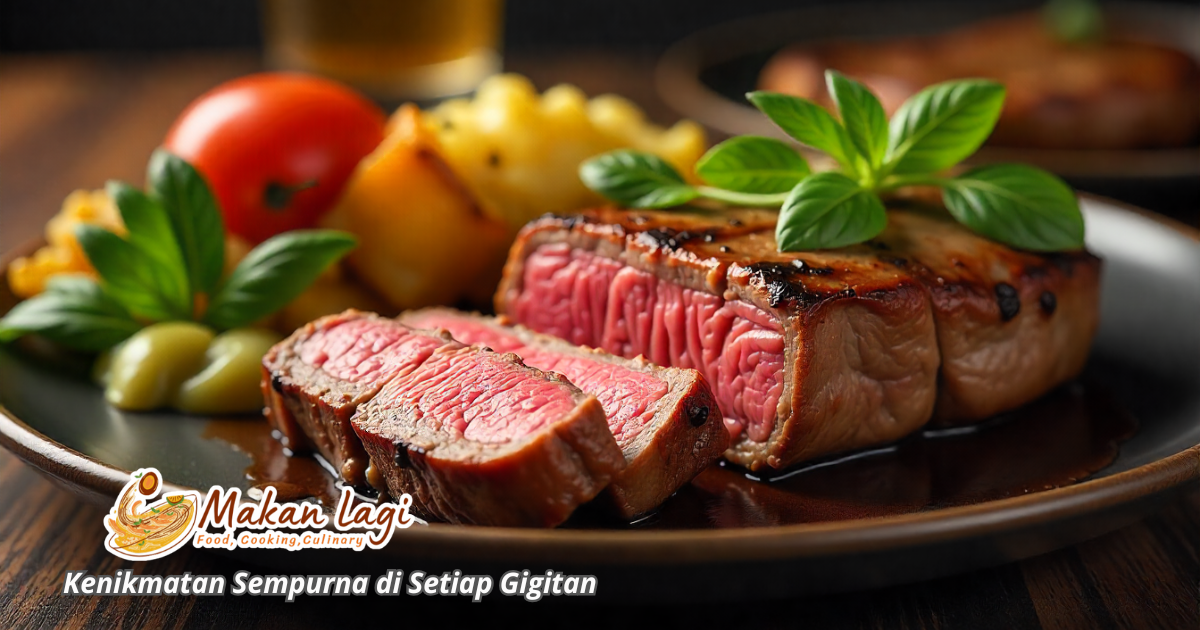 Steak daging sirloin empuk juicy siap disajikan